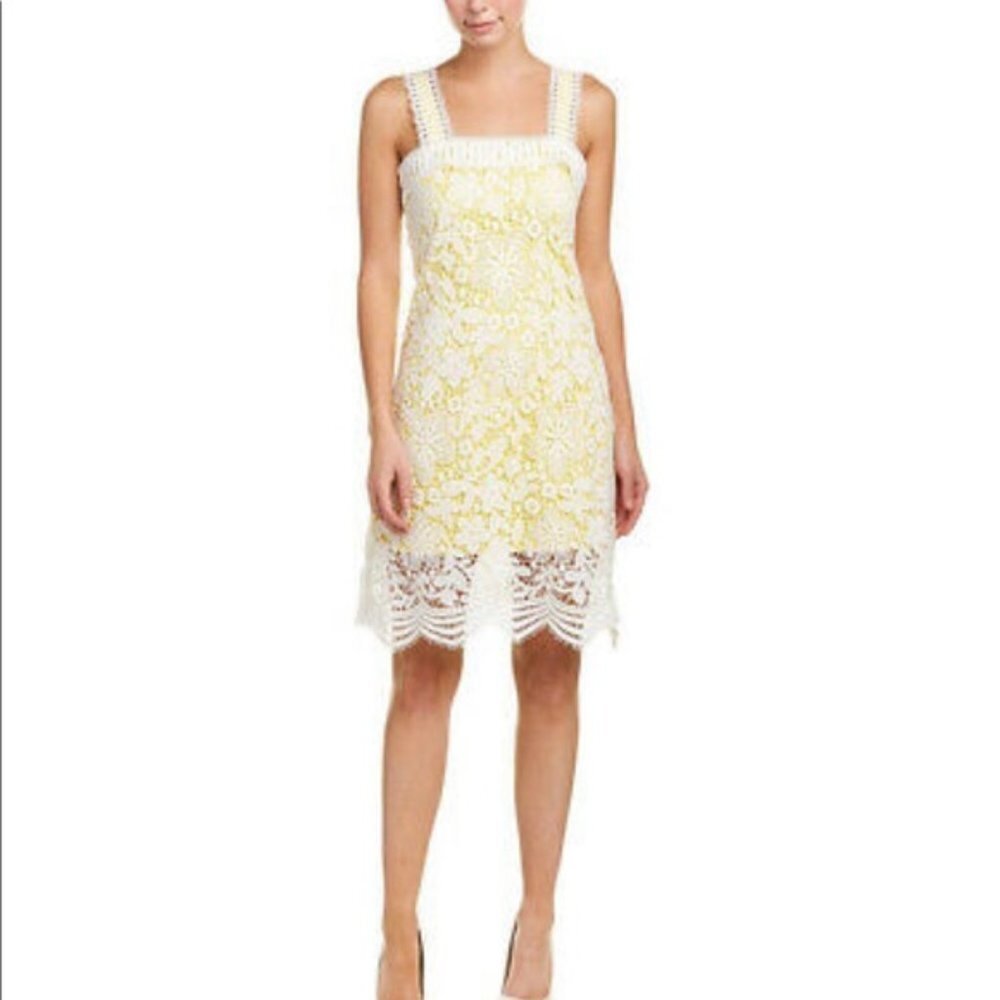 NWT $195 Romeo & Juliet Couture Yellow Dress White Lace‎ Overlay Spring
